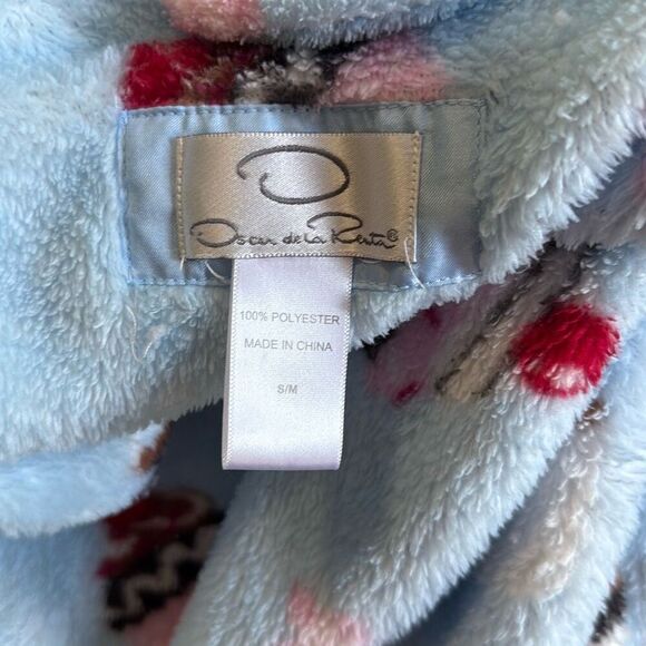 Oscar de la Renta womens plush cupcake bathrobe size small medium blue cozy comf - Picture 5 of 8